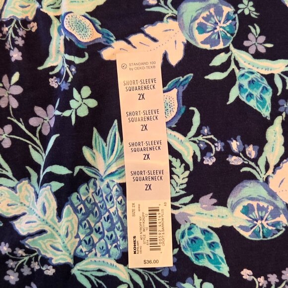 NWT - Croft & Barrow Short-Sleeve Square Neck Top, Navy Floral – Size 2X - Picture 9 of 10